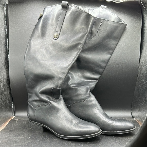 black Sam Edelman Penny Leather knee high riding boots size 8.5 wide calf - Picture 1 of 8